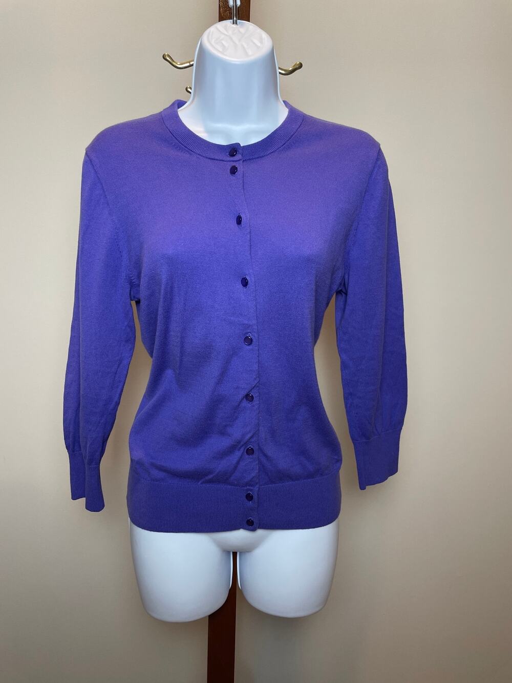 J.Crew Purple 100% Cotton Cardigan Button Closure Classic Casual Size L